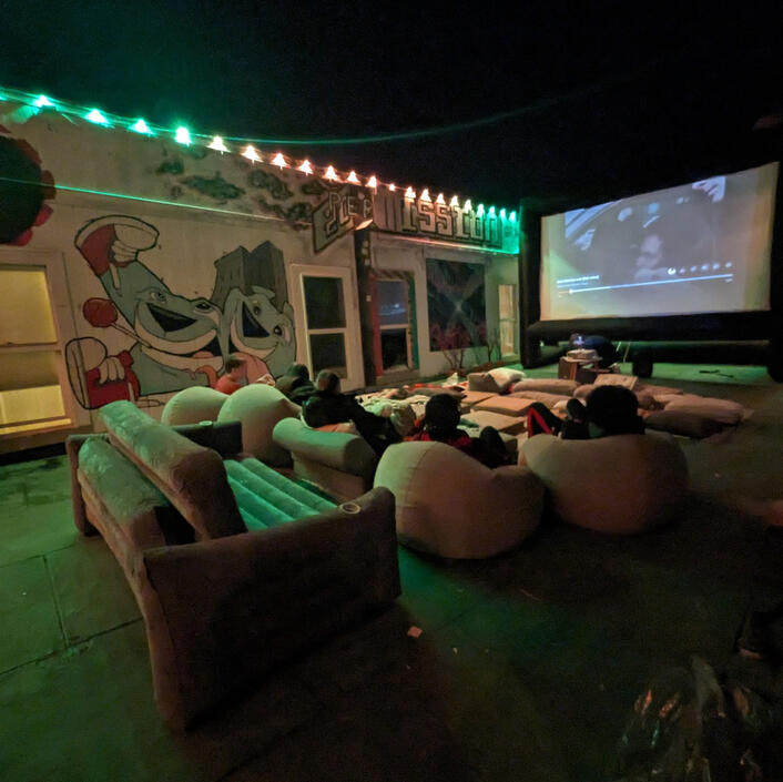Movie night in the courtyard with inflatables